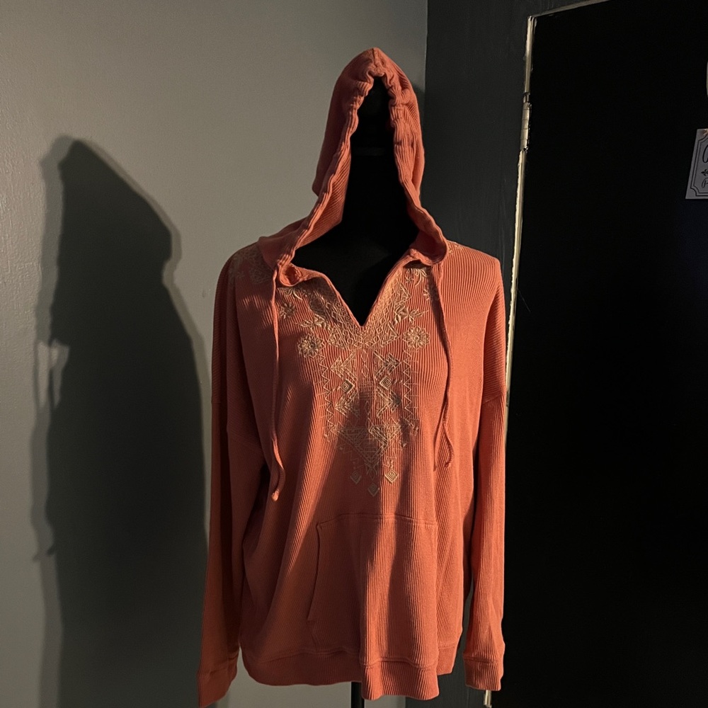 J. Jill Coral Hoodie with Embroidered Design
